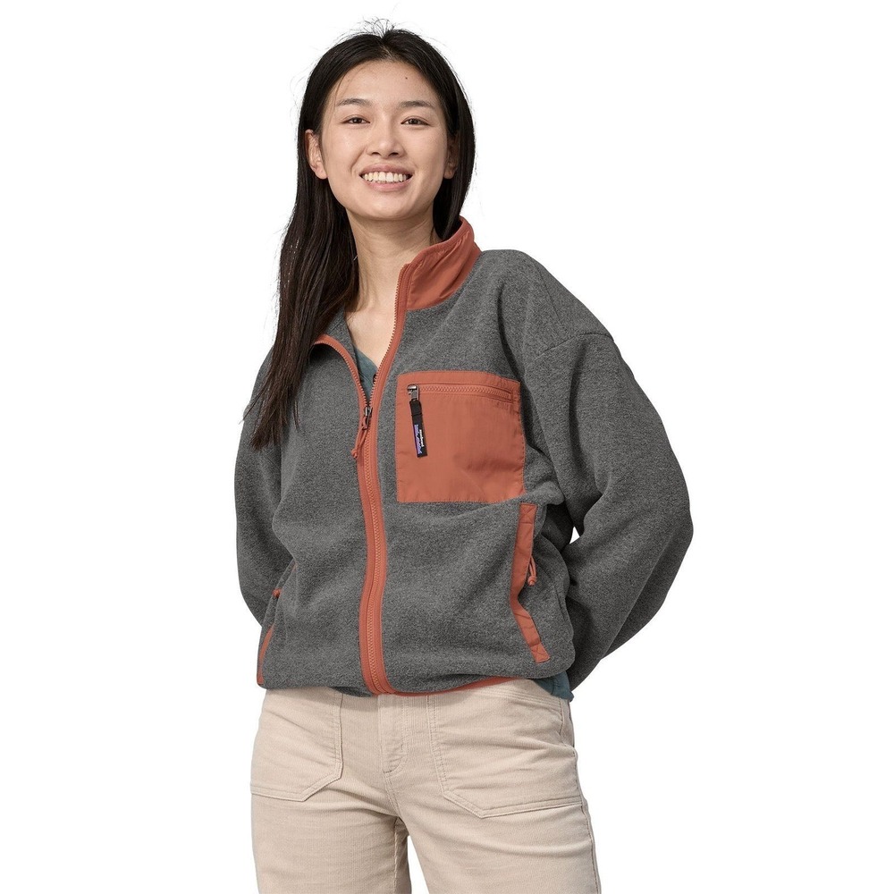 Patagonia Synchilla Full-Zip Fleece Jacket Gray & Burl Red XL Womens Colorblock